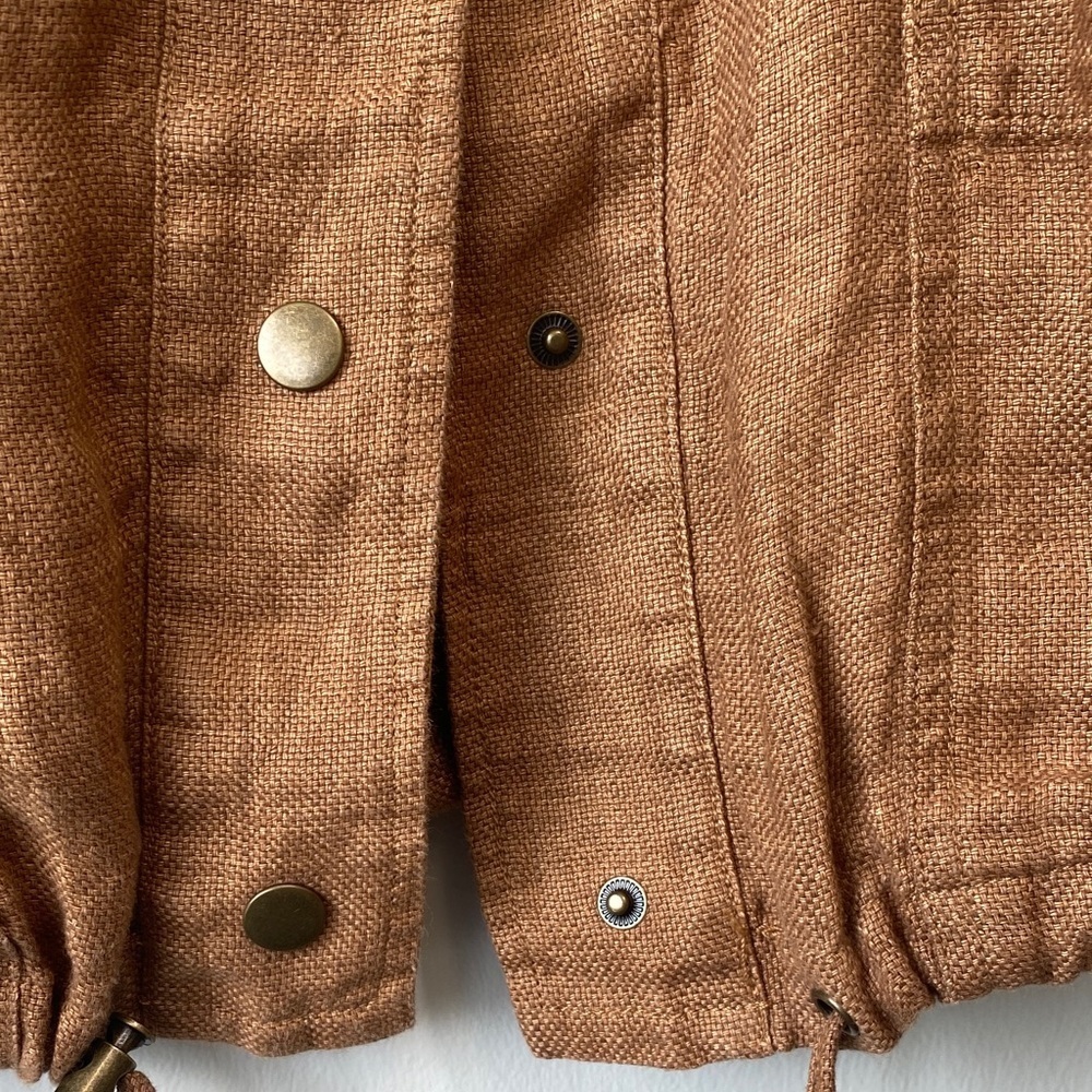 C&C California 100% Linen Golden Brown Snap Front Utility Jacket Shacket - Picture 4 of 6